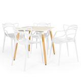 Conjunto Mesa De Jantar Quadrada Eiffel Branca 80x80cm Com 4 Cadeiras Allegra - Branco