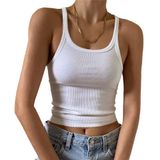 Camiseta Regata Feminina Artfish Sem Mangas Em Malha Canelada Branca S