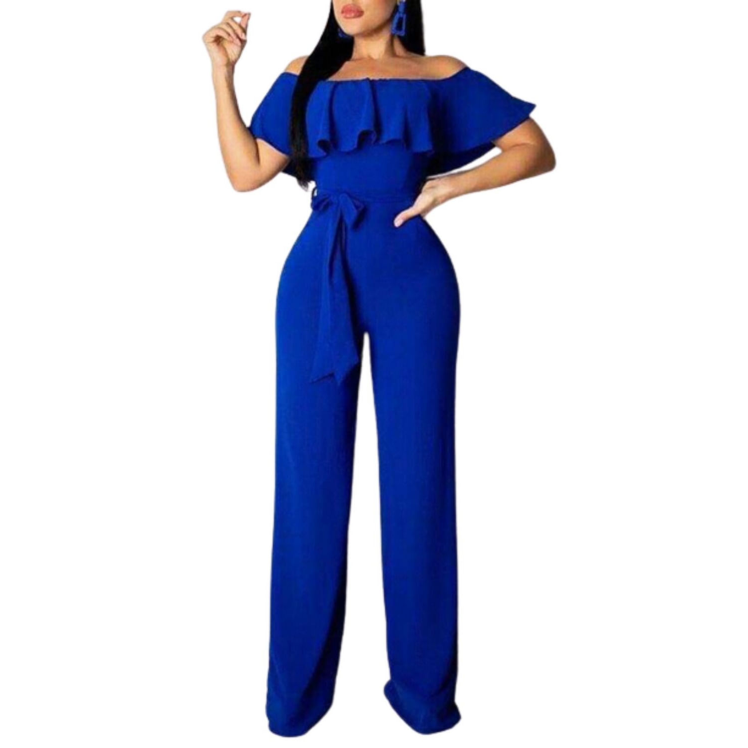 Macacão Sofia Plus Size Em Estilo Azul Casual Para Mulheres