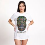 Camiseta Feminina De Tamanho Grande Branca Com Estampa Mexicana