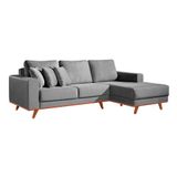 Sofá 4 Lugares Lombok Com Chaise Direito Veludo Cinza