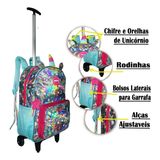 Mochila Unicórnio Holográfica Clio Com Rodinhas 41cm