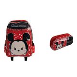 Kit Mochila Minnie Infantil Feminina Rodinhas Estojo Aulas