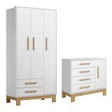 Jogo De Quarto Infantil Q Encanto Slim Guarda Roupa E Cômoda 1 Porta Branco Acetinado - Qmovi