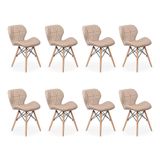 Kit 08 Cadeiras Charles Eames Eiffel Slim Wood Estofada Nude