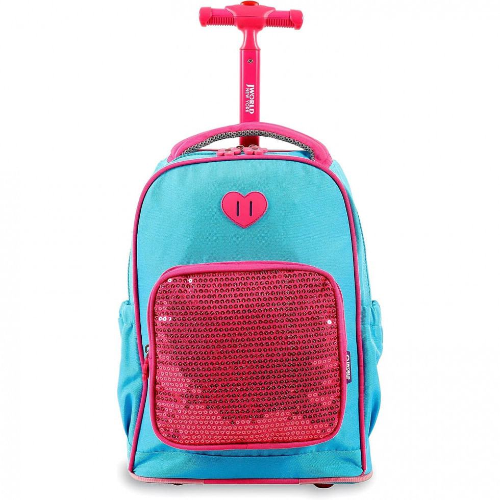 Mochila Escolar Infantil Com Rodinhas 38cm J World New York Para Criancas, Azul Claro