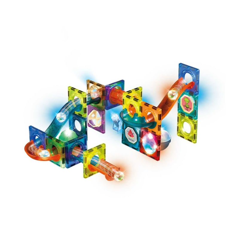 Brinquedo Deslizante Magnetic Blocks 49 Peças Com Luzes Para Crianças A Partir De 3 Anos