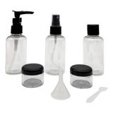 Kit De Viagem: Conjunto De Garrafas, 6 Peças, 75 Ml, Pretas, Com Tampa Transparente