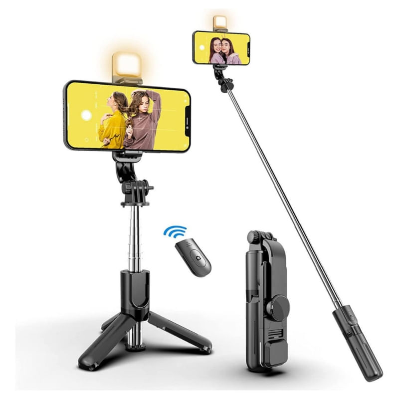 Tripé Selfie Stick Com Bluetooth Para Iphone/android Com Luz