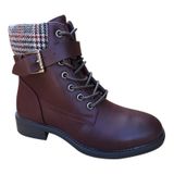 Bota Feminina De Couro Adomicilies Brown-7145 Com Design Escocês