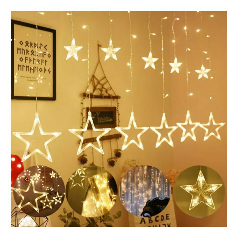 Guirlanda De Natal Wale Yellow Stars Com Luzes Led Em Cascata