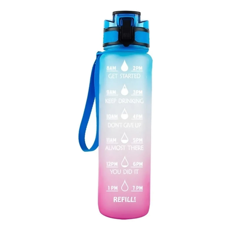 Garrafa De Água De 1l Com Marcador De Tempo Sem Bpa Azul-rosa