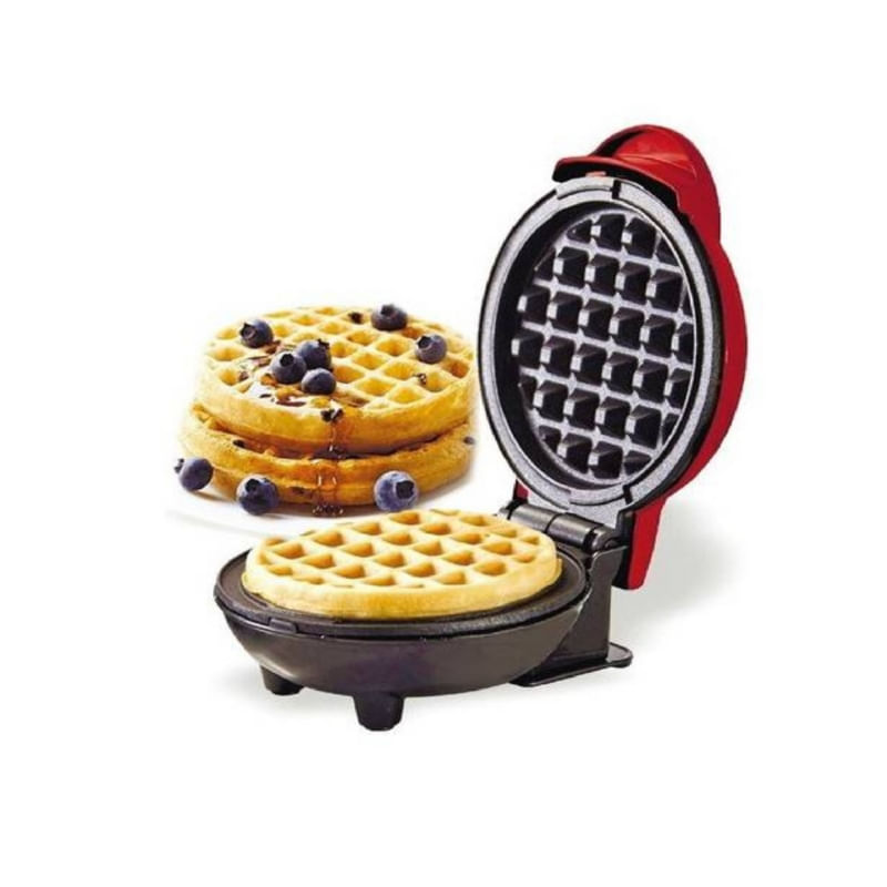 Mini Máquina De Waffles Elétrica Redonda Vermelha 350w 220-240v