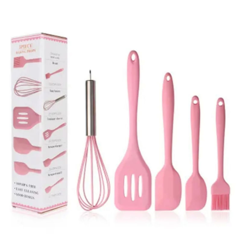 Conjunto De 5 Utensílios De Cozinha De Silicone Pink Pastry