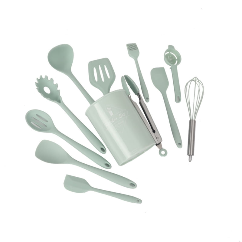 Conjunto De Utensílios De Cozinha: Silicone, Verde Menta, 12 Peças