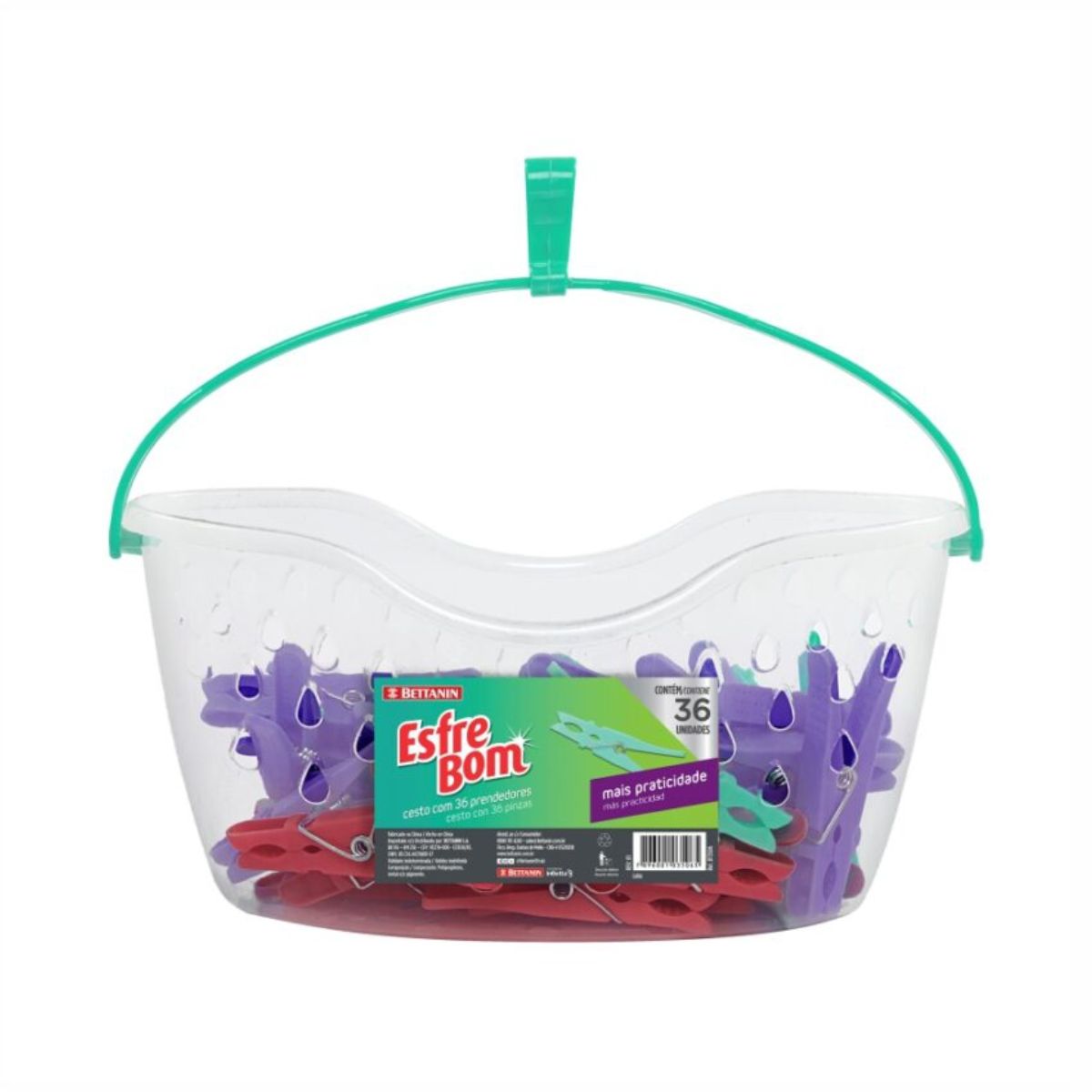 Prendedores De Roupa Esfrebom Cesto Prático Com 36 Unidades