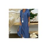 Vestido Feminino Com Decote Em V, Jeans Sólido, Casual, Solto, Longo