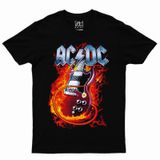 Camiseta Infantil Fanshirt Dtf Acdc Guitar On Flame 212 Para Crianças
