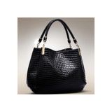 Bolsa Feminina De Couro De Grão De Crocodilo De Grande Capacidade