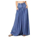 Calças Femininas, Moda, Bolsos De Cintura Alta, Jeans Largos, Azul