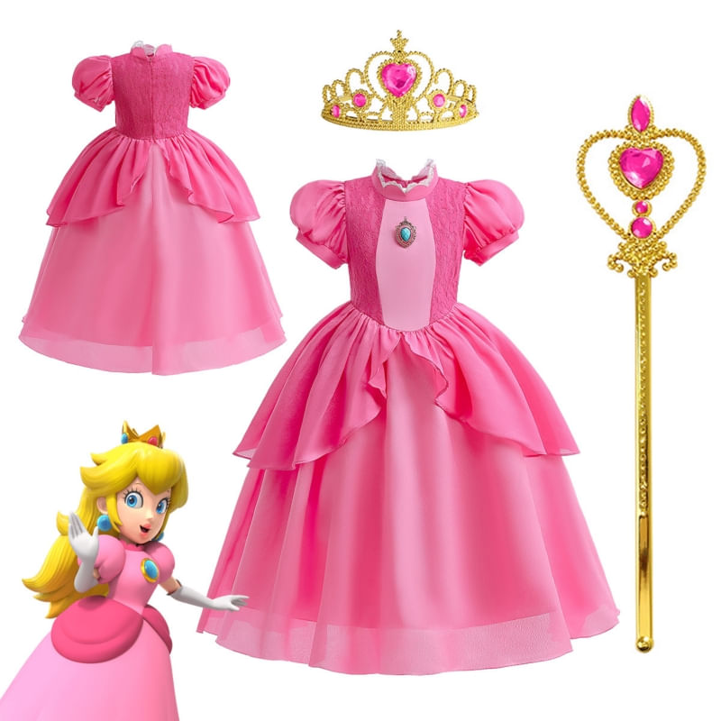 Fantasia Super Brothers Peach Para Meninas, Vestido De Princesa