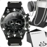 Relogio Masculino Aço Inox + Cordão Prata Grumet + Pulseira