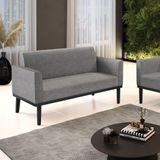 Poltrona Namoradeira Decorativa Pés Fixo Em Madeira Preto Linho Cinza Mesclado