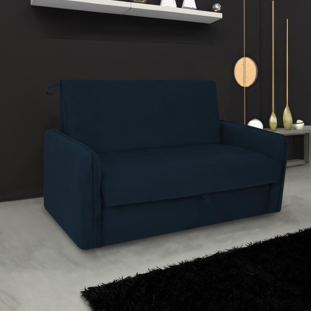 Sofá Cama Para Sala De Estar Zaia Com Baú Suede Matrix - Az Azul