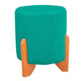 Puff Thor Luxo Madeira Maciça Redondo Suede Cor Azul Claro