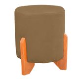 Puff Thor Luxo Madeira Maciça Redondo Suede Cor Capuccino