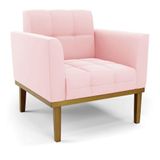 Namoradeira Com 2 Poltronas Base De Madeira Castanho Elisa Suede Rosa Bebê D03 - D&#39;rossi