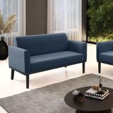 Poltrona Namoradeira Decorativa Pés Fixo Em Madeira Preto Suede Azul Marinho