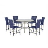 Mesa Ascoli 120 Cm Com 6 Cadeiras Cannes De Alumínio Trama Azul