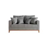 Sofa 2 Lugares Pes E Base Em Madeira Beny Linho Cinza Claro