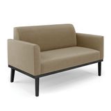 Poltrona Namoradeira Decorativa Pés Fixo Em Madeira Preto Suede Nude
