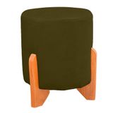 Puff Thor Luxo Madeira Maciça Redondo Suede Cor Chocolate