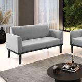 Poltrona Namoradeira Decorativa Pés Fixo Em Madeira Preto Suede Cinza
