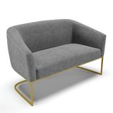 Sofá Namoradeira 2 Lugares Base Industrial Dourado Stella Linho Grafite A26 D03 - D&#39;rossi