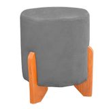 Puff Thor Luxo Madeira Maciça Redondo Suede Cinza