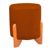 Puff Thor Luxo Madeira Maciça Redondo Suede Cor Terracota