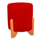 Puff Thor Luxo Madeira Maciça Redondo Suede Cor Vermelho