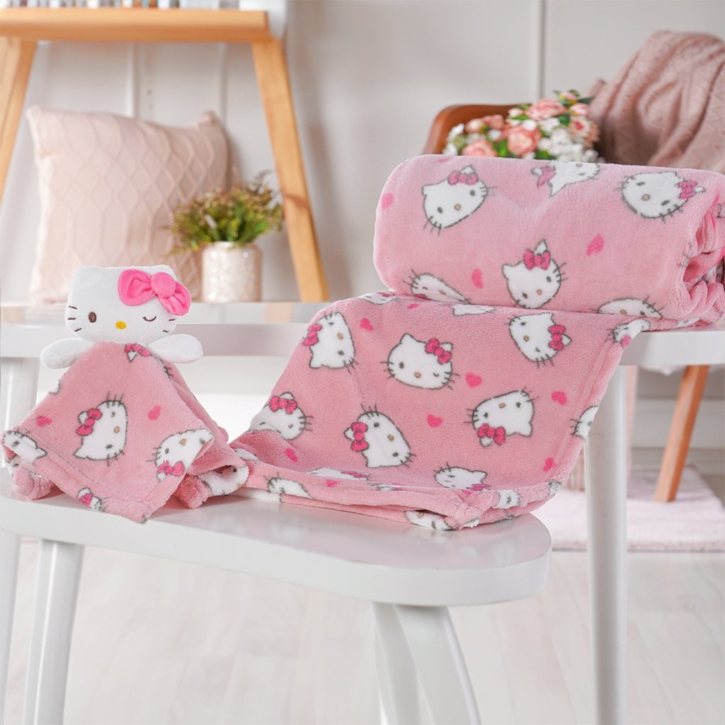 Manta Com Naninha Coral Fleece Turma Da Hello Kitty 75x100cm Hello Kitty Pink