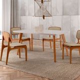 Conjunto De Mesa De Jantar Retangular Com Tampo De Vidro Off White E 4 Cadeiras Prada Linho Turim E Imbuia