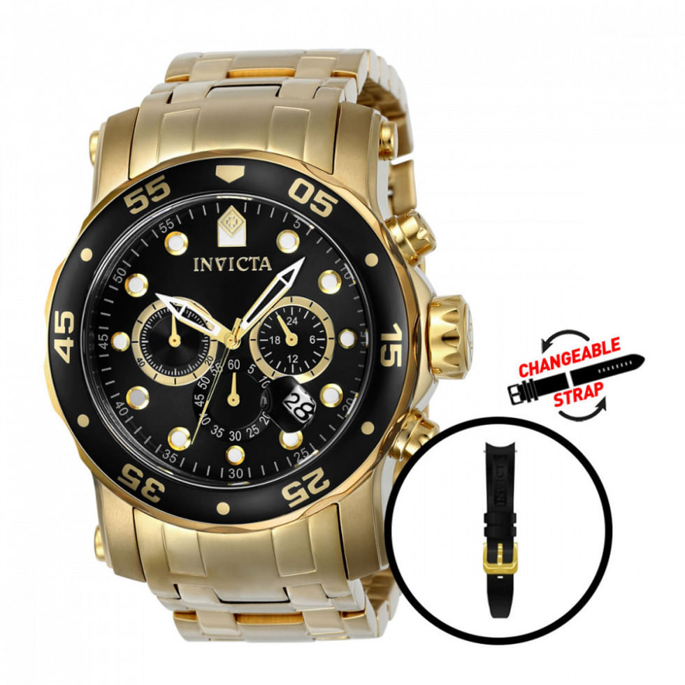 Relogio Masculino Invicta Pro Diver Com Pulseira Intercambiavel, Dourado 23650