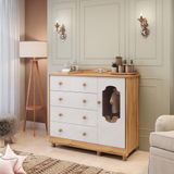 Cômoda De Bebê 120,30cm 1 Porta Com Janela E 4 Gavetas 100% Mdf Maya Provençal Espresso Móveis Branco Brilho/amêndoa