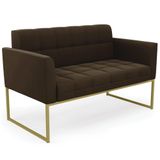 Sofá Namoradeira Base Industrial Dourado Ana Suede Marrom