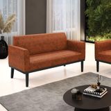 Poltrona Namoradeira Decorativa Pés Fixo Em Madeira Preto Pu Nozes