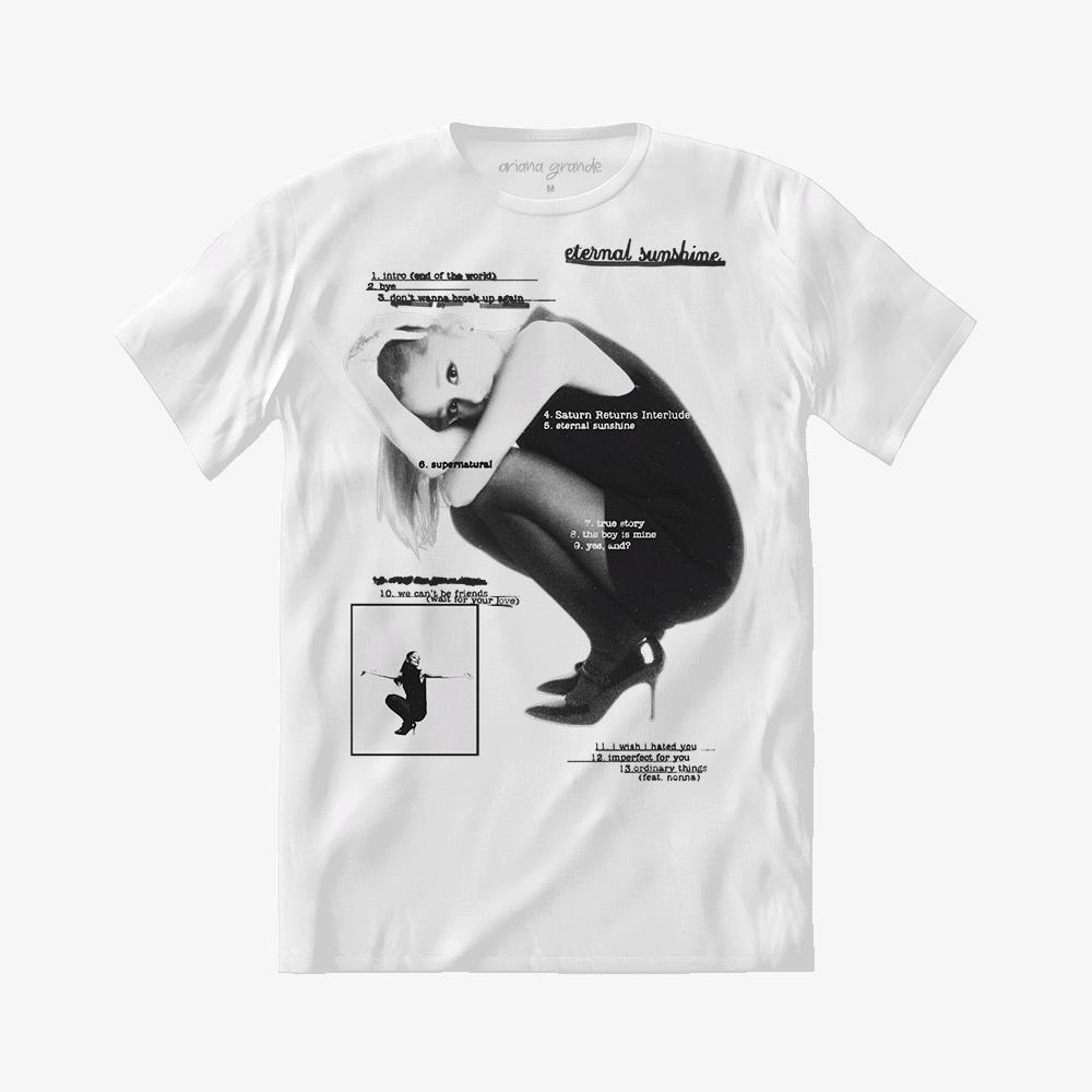 Camiseta Ariana Grande - Eternal Sunshine Tracklist Gg | Branca Ariana Grande
