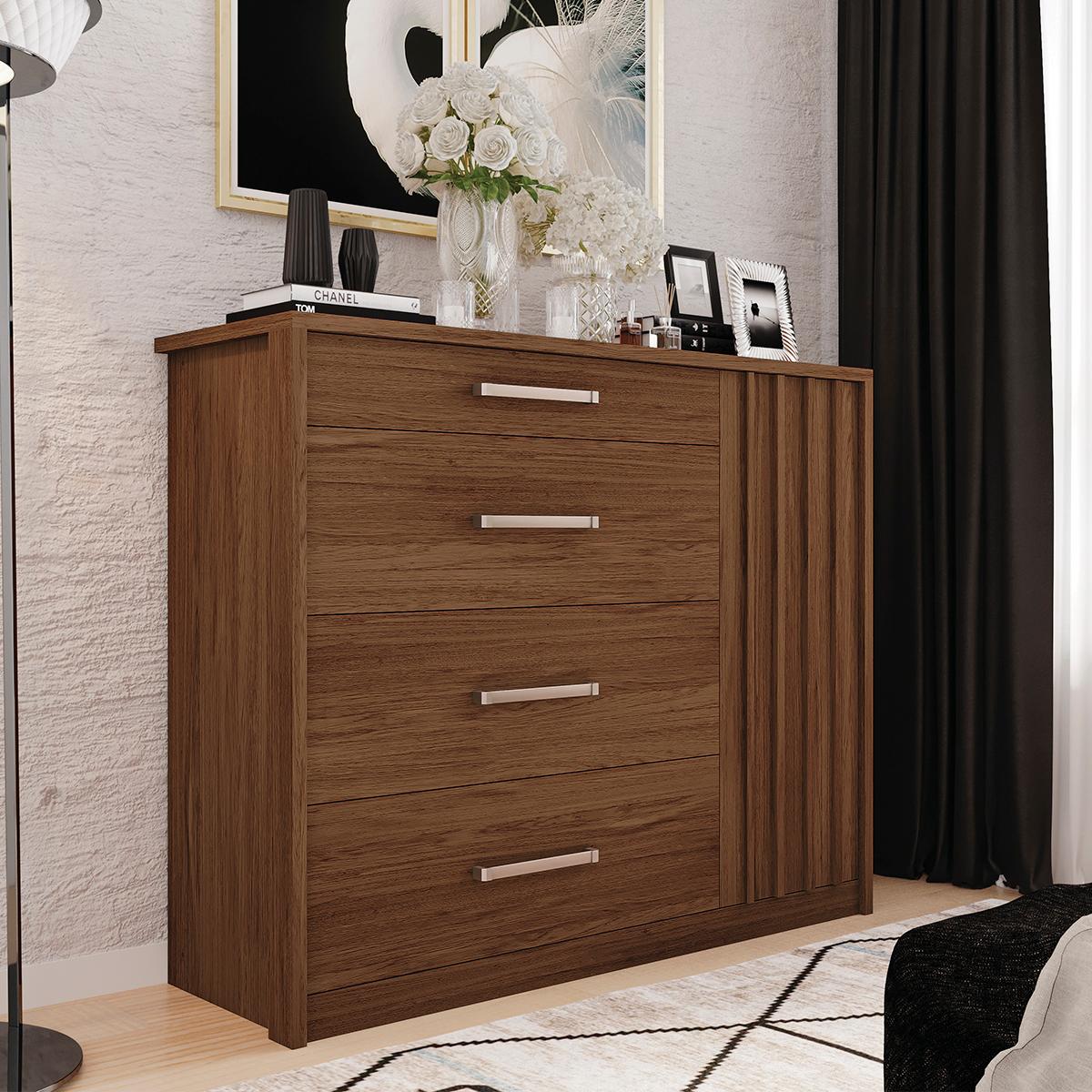 Cômoda 4 Gavetas 1 Porta Ripada Palacius - Havana