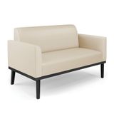 Poltrona Namoradeira Decorativa Pés Fixo Em Madeira Preto Pu Bege